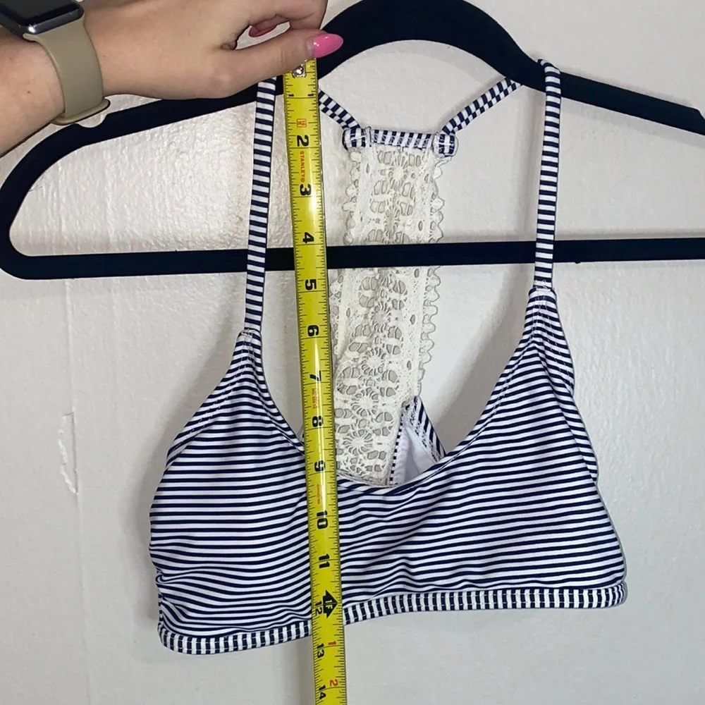 🌵Two piece blue and white striped with crochet design with black lining! - Picture 6 of 8
